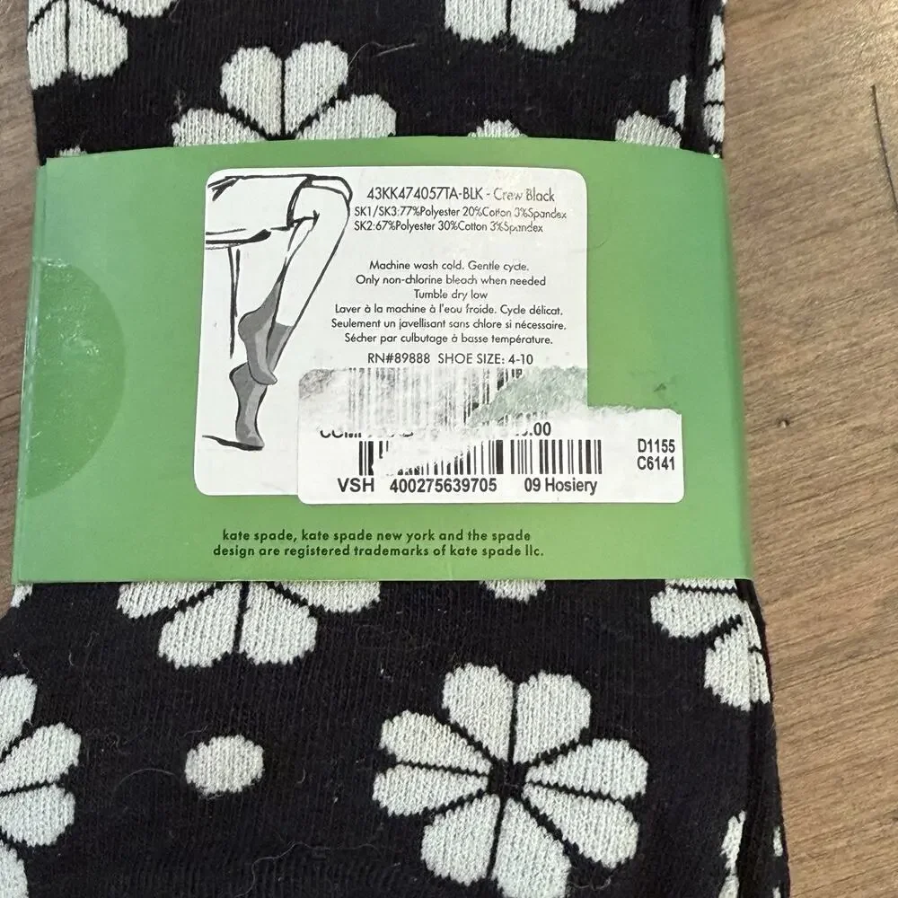 Kate Spade Womens 3-pack Crew Socks 3pk Black Animal Floral Print 4-10 M NWT